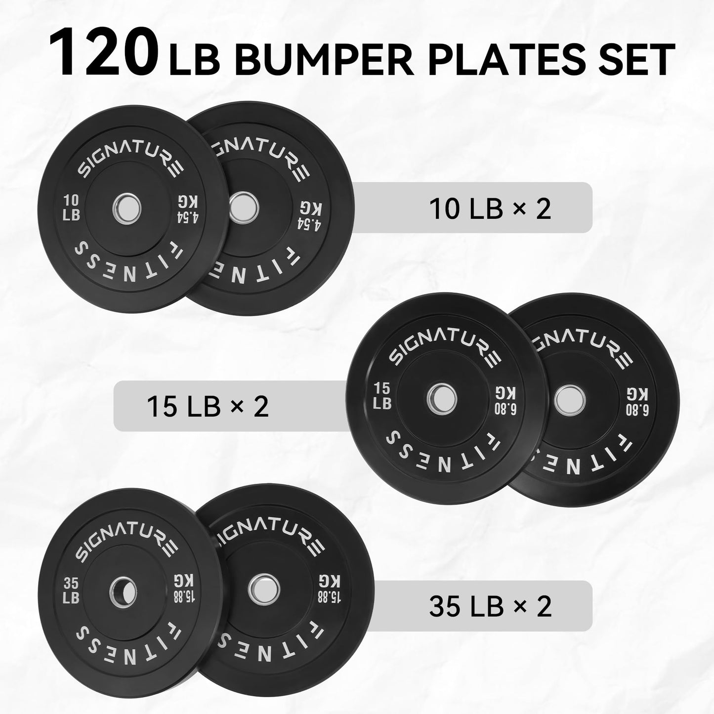 Fitvids 2" Olympic Bumper Plate Weight Plates with Steel Hub, 120-Pound Set, 2x 10LB, 2x 15LB, 2x 35LB