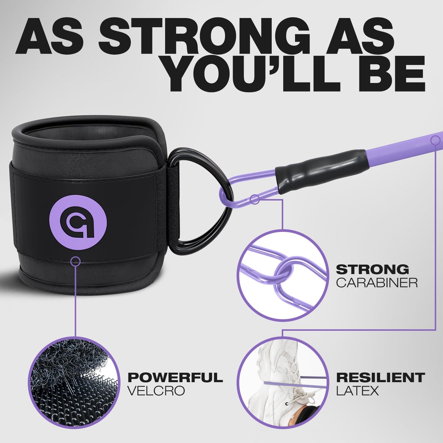 ActiveGear Ankle Resistance Bands with Cuffs - Ideal for Glutes, Legs & Core Workouts, Kickback Ankle Strap Set for Home Workout Equipment & Gym Fitness - Purple