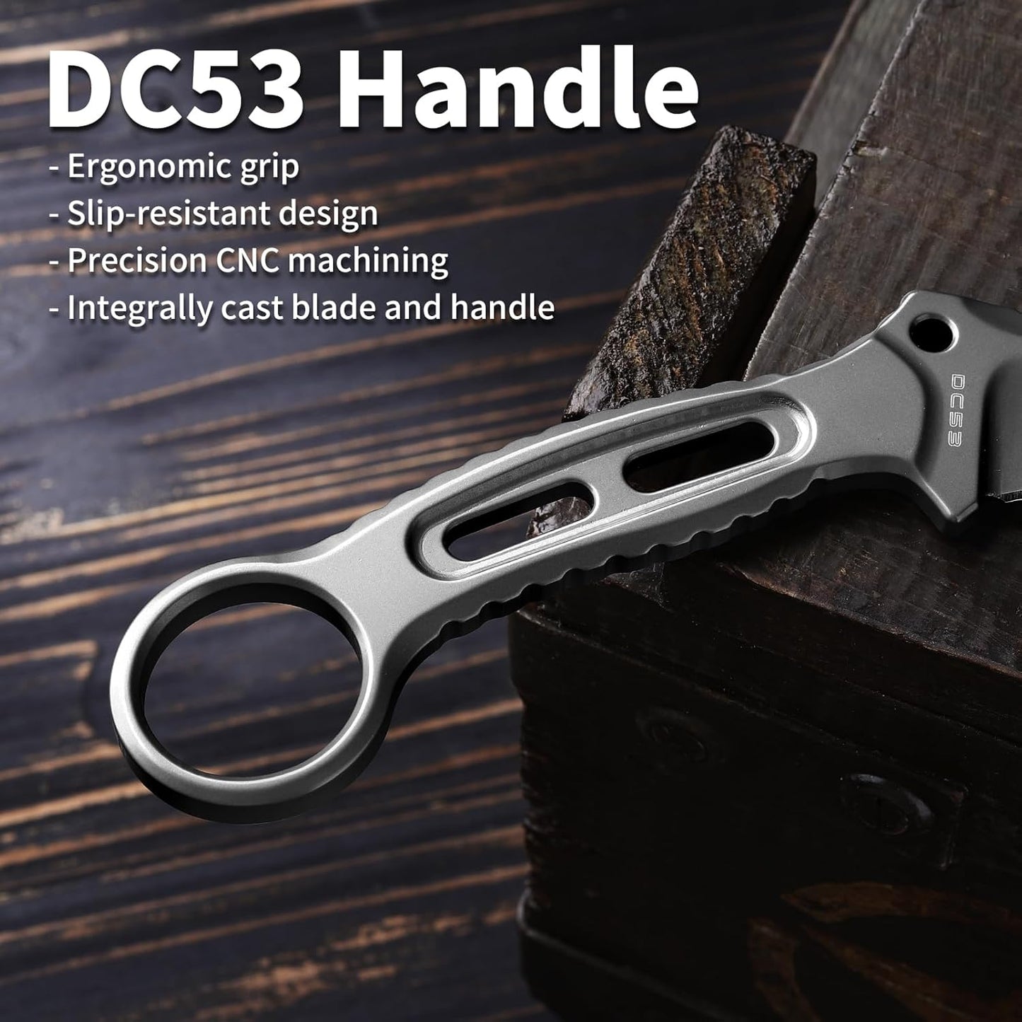 EDC Fixed Blade Knife with Sheath, Camping Knife Fixed Blade 3.3" DC53 Steel Outdoor Survival Blade Full Tang Hunting Knives for Men Women IB-01, Silver