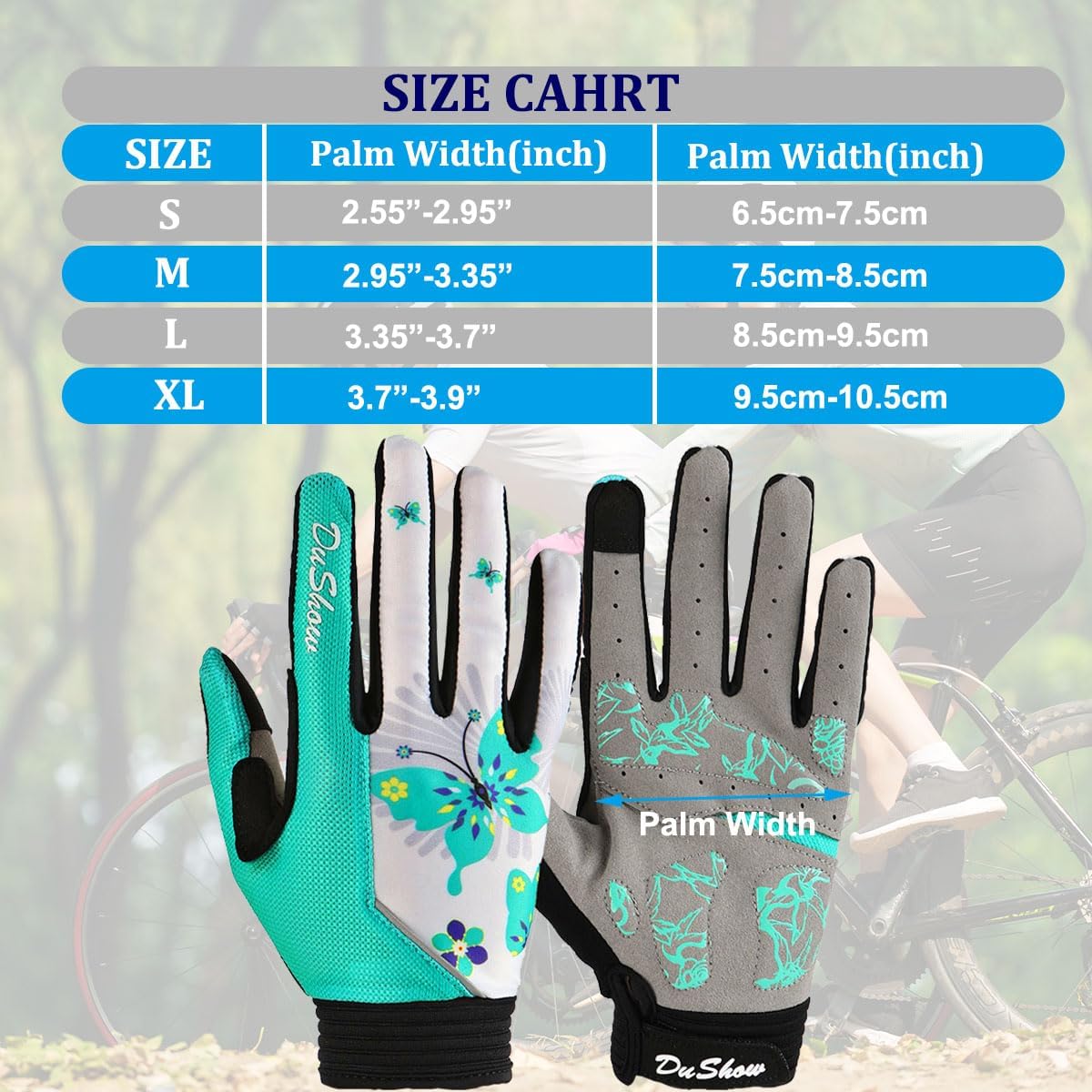 Pink Floral Cycling Gloves for Women | Full Finger Gel Padded Workout Gloves