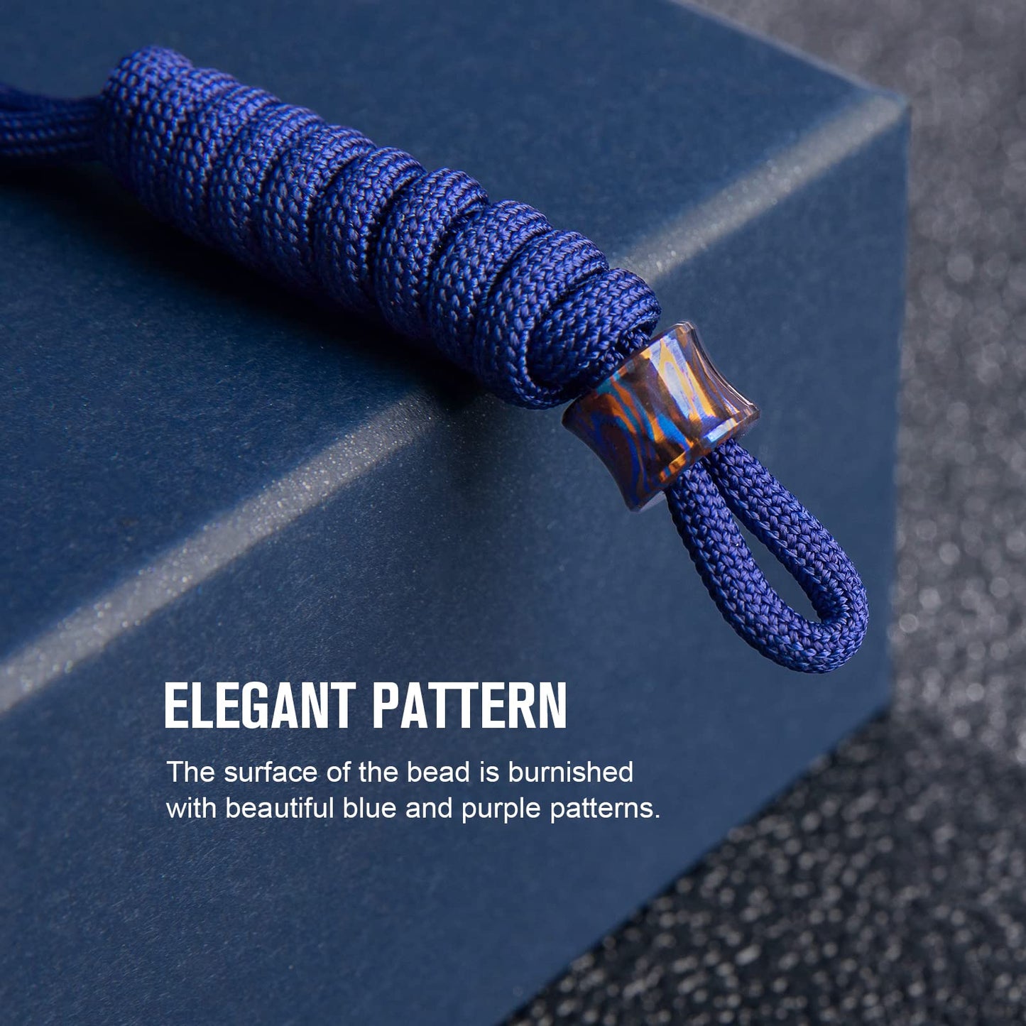 OKNIFE Titanium Alloy Damascus Bead with Lanyard, Compact and Lightweight EDC Bead for Knife, Flashlight and Other EDC Products
