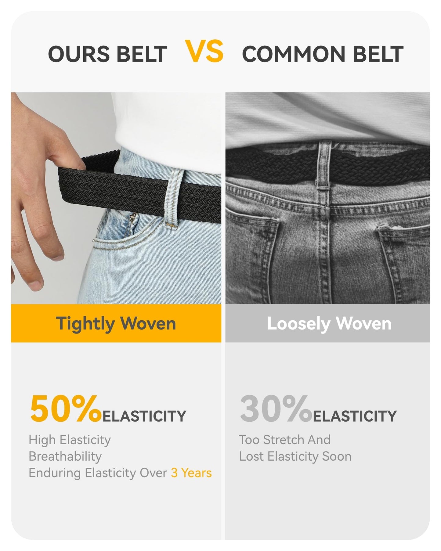 CHAOREN Mens belt - Braided Stretch Golf Belt for Men 1 3/8"- Gift for Golf Pants Casual Shorts Jeans
