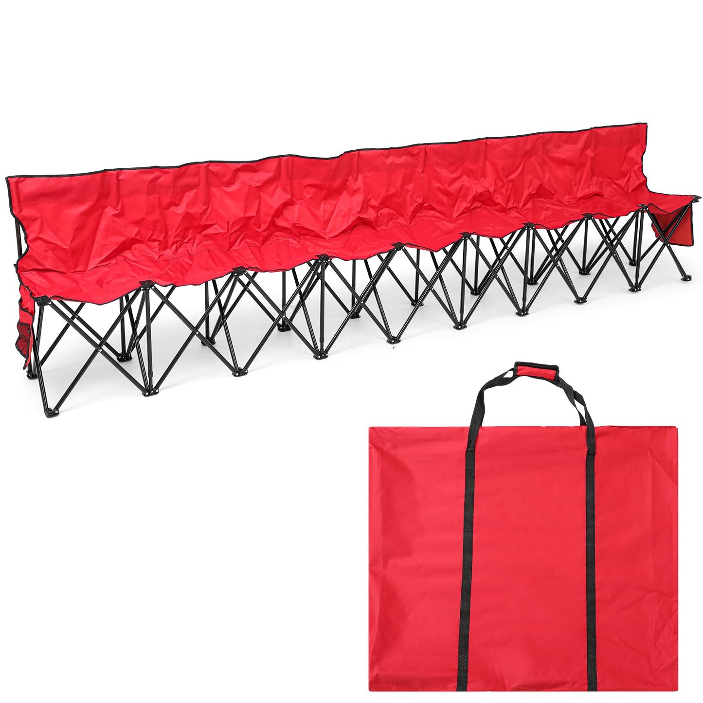 Kigley 9 Seater Folding Soccer Bench Chair Portable Team Sports Sideline Bench for Football Camp Travel Events Outdoor Seating with Storage Bag (Red)