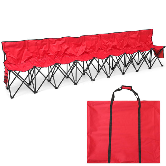 Kigley 9 Seater Folding Soccer Bench Chair Portable Team Sports Sideline Bench for Football Camp Travel Events Outdoor Seating with Storage Bag (Red)