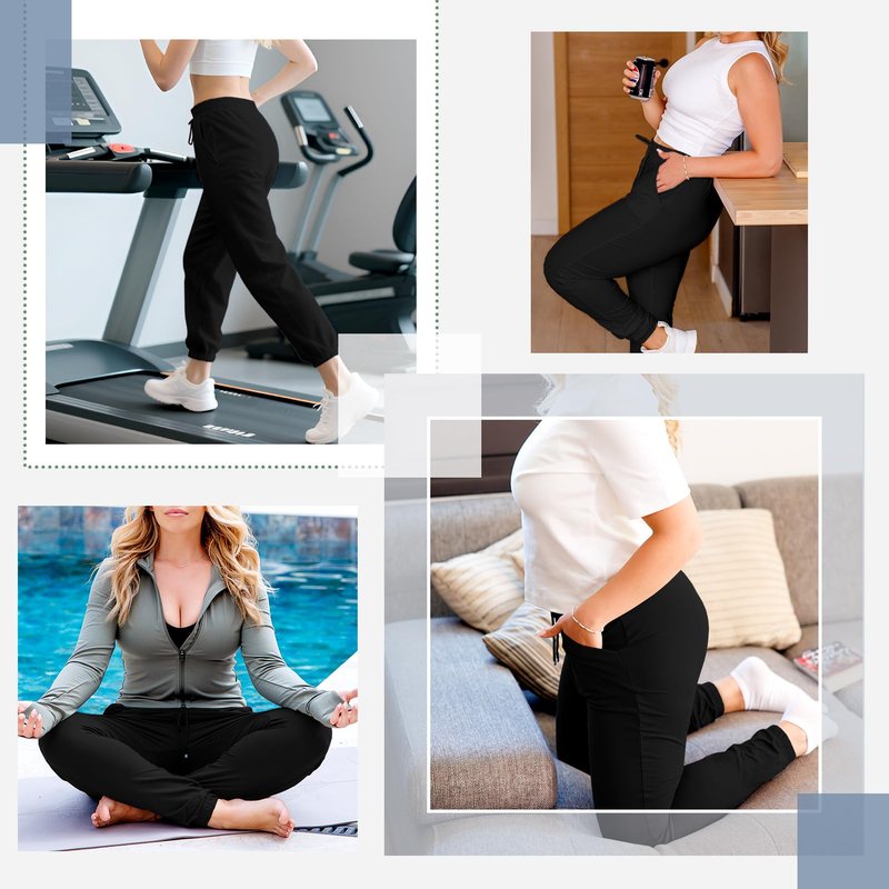 SINOPHANT Joggers for Women with Pockets Drawstring Sweatpants for Lounge Gym Yoga Black S