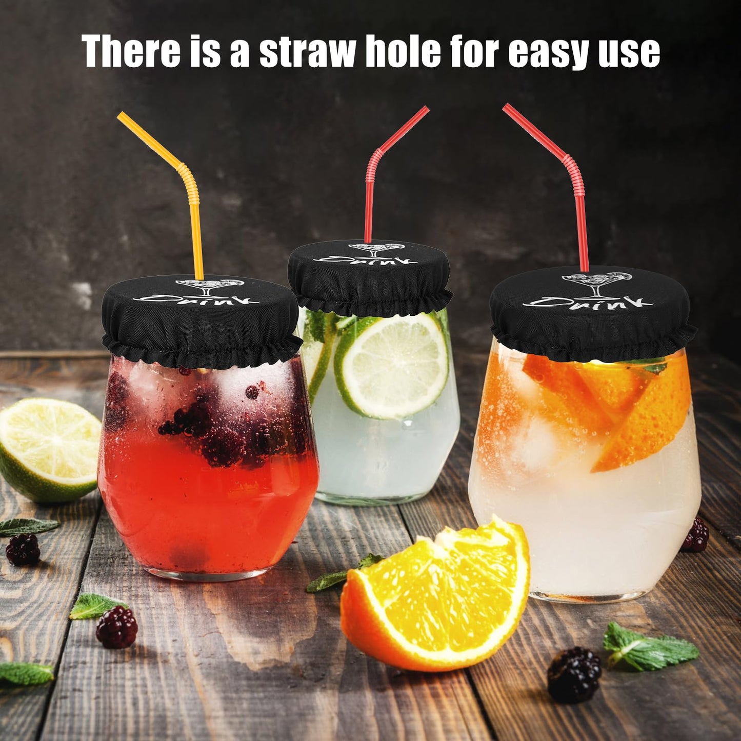 10pcs Drink Cover for Alcohol Protection, Washable Cup Protector Cover Scrunchie Anti Spike Reusable Drink Protection Cap with Straw Holes for Women Girls Club Bar