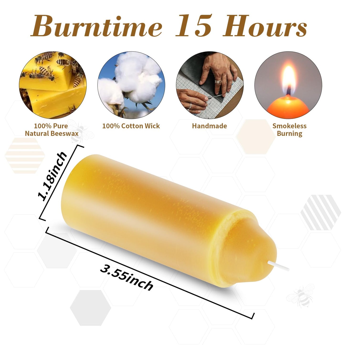 15-Hour Natural Pure Beeswax Candles for Candle Lanterns, Long Lasting Burning Candles Bulk for Camping, Emergency, Survival Emergency Preparedness (10)