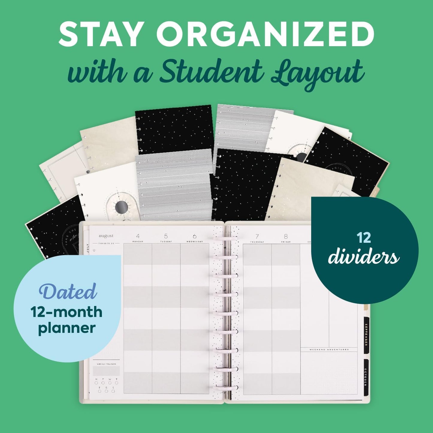 Happy Planner Disc-Bound 12-Month July 2025–June 2026 Planner with 3 Extra Months, Classic Size, Teacher Layout, Teacher Notes, 7" x 9.25”
