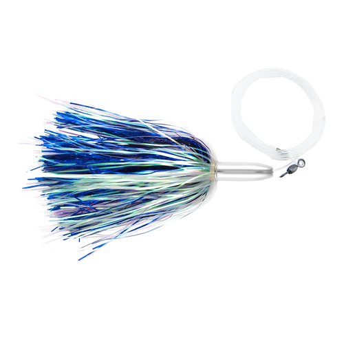 Billy Baits Mini Turbo Slammer Rigged & Ready, Pearl/Blue Shimmer, Concave Head, 7/0 Mustad Hook, AFW Swivel, 100 lb Grand Slam Mono Line, 6 ft