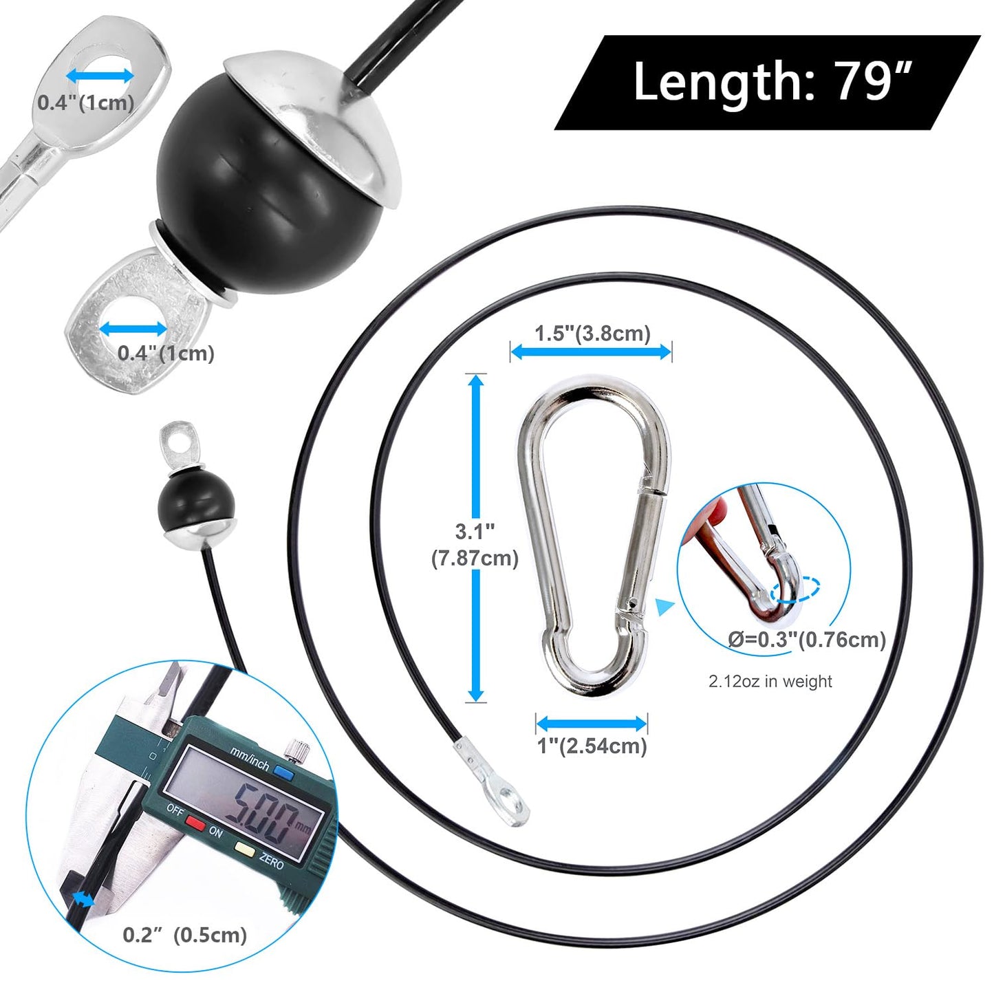 Favuit Fitness Pulley Cable, Gym Replacement Cable Heavy Duty Steel Wire Rope Fitness Cable Pulley System Attachments Home Gym Machine Equipment Workout Accessories (79IN)