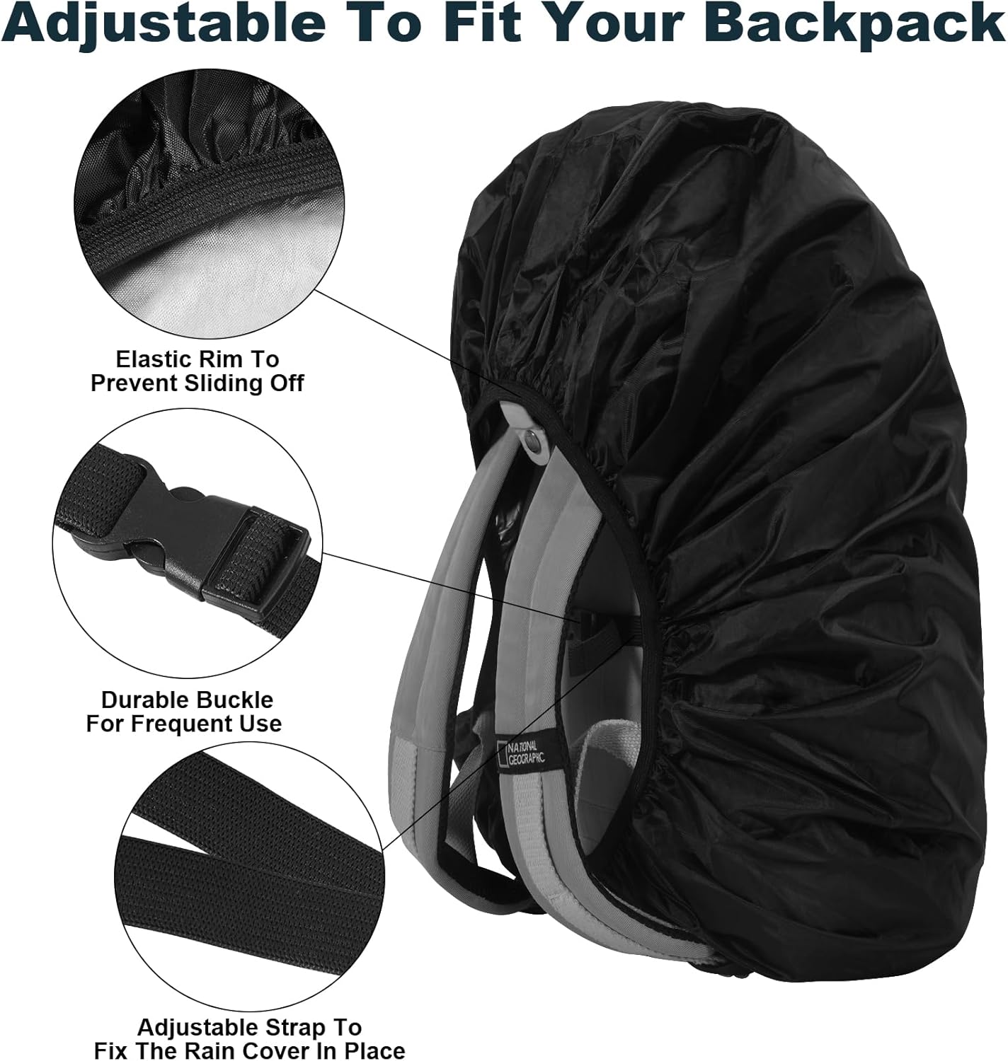 LAMA 2pcs Waterproof Rain Cover for Backpack, Reflective Rainproof Protector for Anti-dust and Anti-Theft M 30L-40L Black