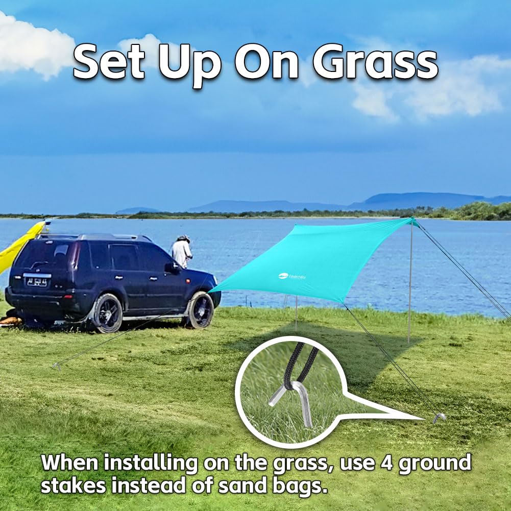 EasierHike Beach Shade Tent, 7 × 7.15 Ft Portable Easy Pop Up Beach Canopy, UPF50+ Sun Protection Shelter, Windproof & Water Resistant, Stable with 4 Sandbags & Windproof Cords, Perfect for Family