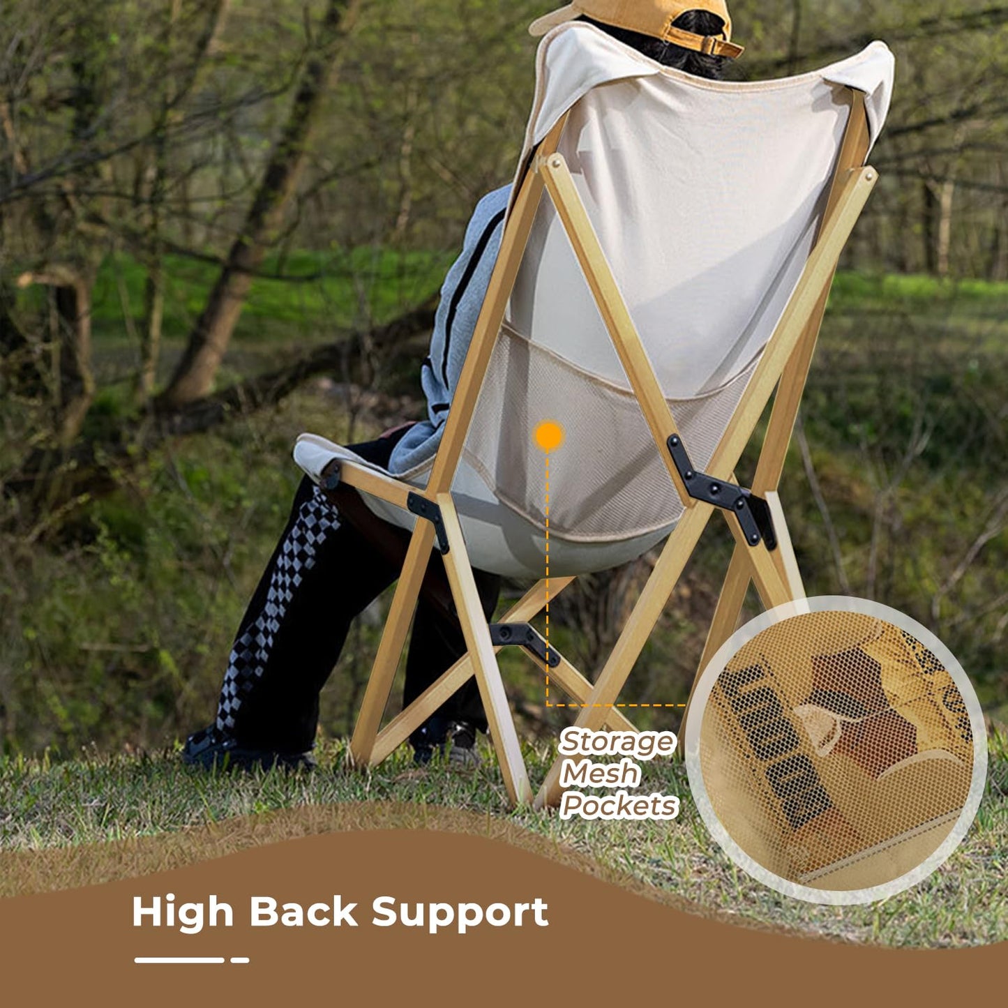 2 Pack Outdoor Folding Camping Chair, Beach Chair with Backpocket and Carry Bag, Portable Butterfly Reclining Chair for Camping, Picnic, Beach, Patio
