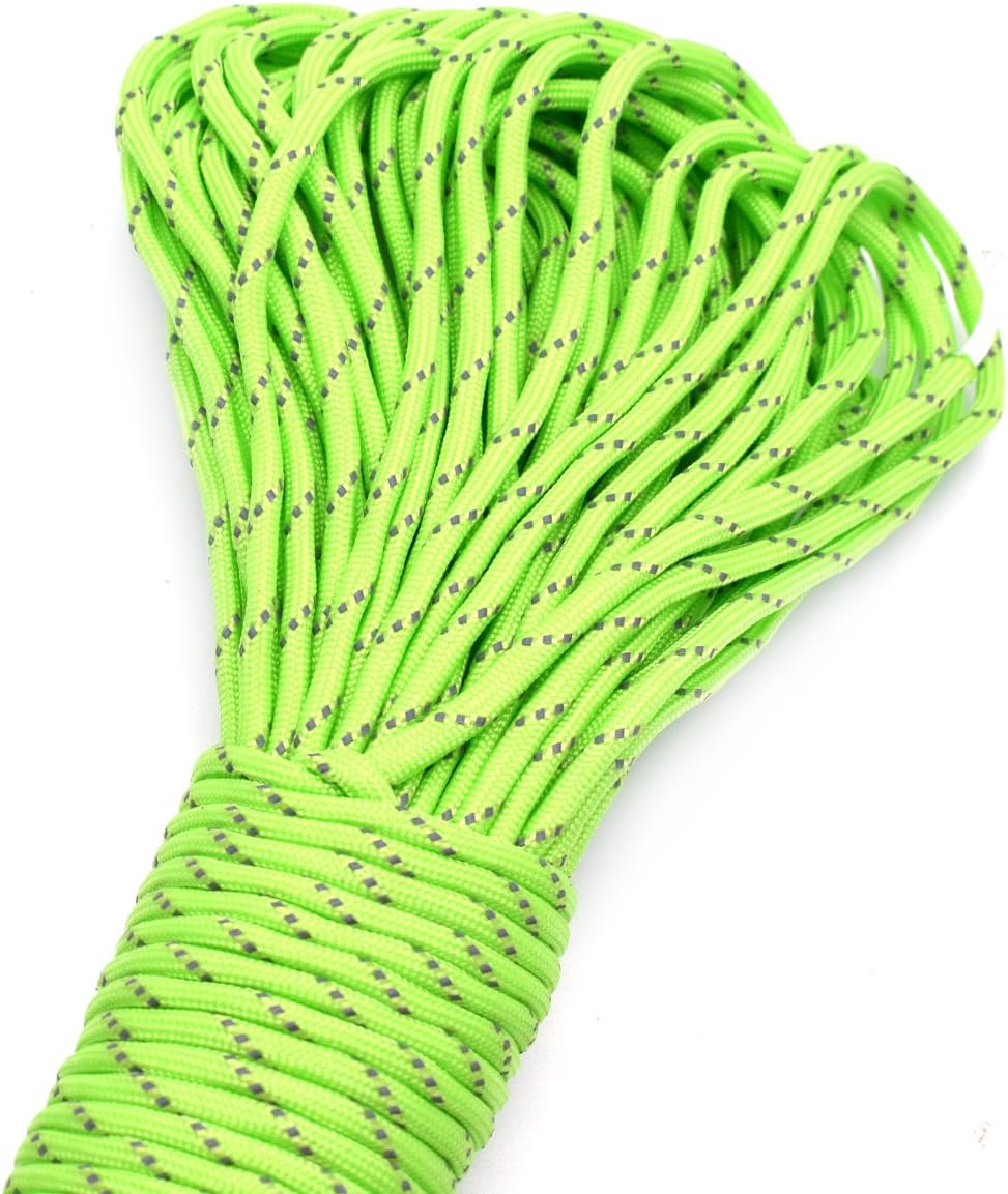100FT Reflective Paracord 7 Core Parachute Cord (10# Olive Green)