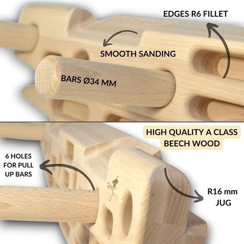 GRIPNATIC FingerPeg 1.0 Hangboard – Fingerboard Training Board for Climbing with Pull-Up Bars – Sleek Wooden Climbing Board with Ergonomic Design – Supports up to 265 lbs