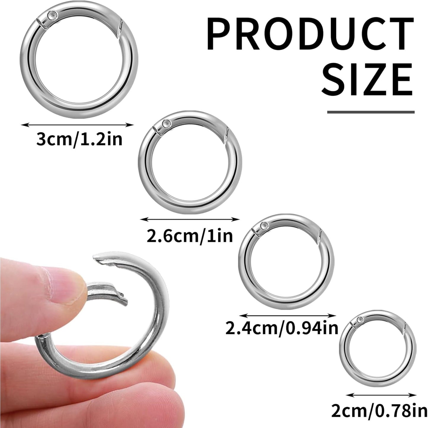 16Pcs Silver Trigger Spring O Rings Key Chain Rings - Metal Round Carabiner Clip, Key Rings for Car Keys, Circle Spring Key Ring for Handbag Purse Dog Leashes,Accessory and Keychain Carabiners