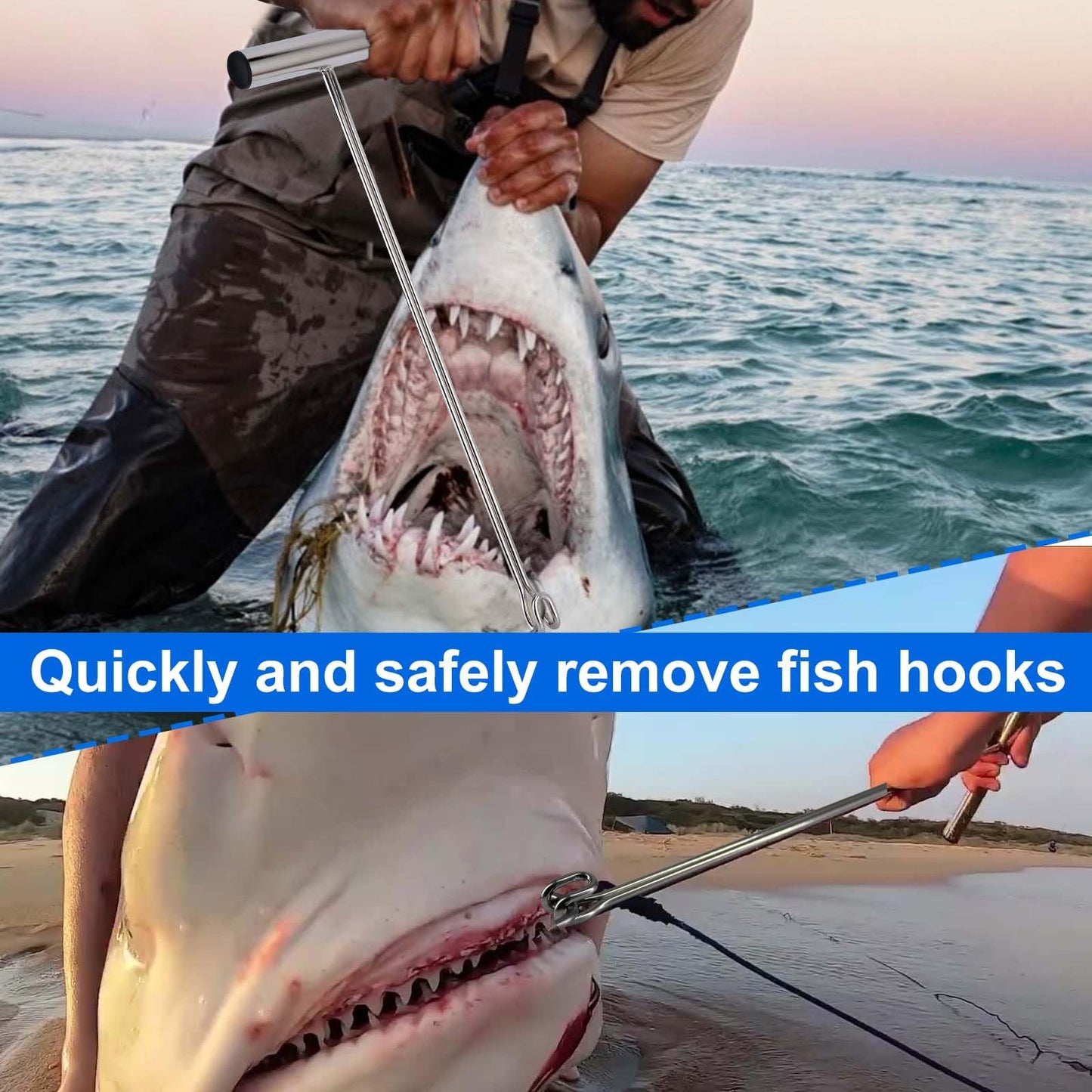 2 Pack Stainless Steel Fishing Hook Remover,Push/Pull Hook Remover,Dehooker Tool,Anti-Lost Saltwater Dehooker Tool Shark Hook Remover (17")