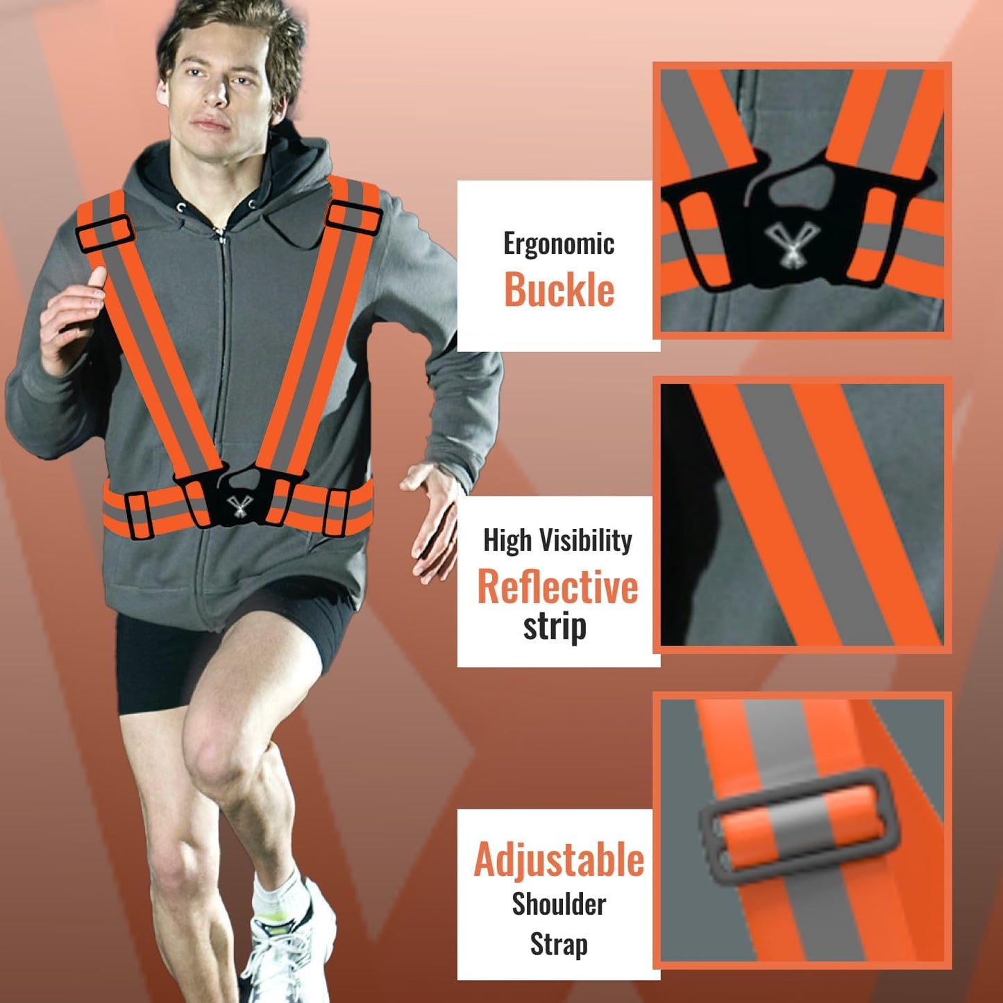 Reflective Vest with Hi Vis Bands, Fully Adjustable & Multi-Purpose Reflective Running Gear, Reflective Straps for Night