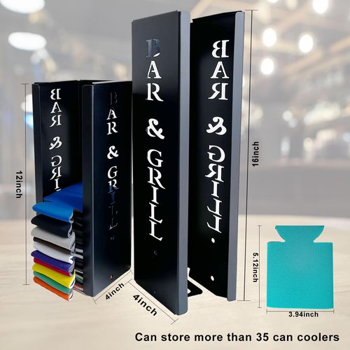 4"x4"x16"Can Cooler Holder with Bottle Opener, Beer Can Sleeves Storage Organizer and Dispenser for Home Family Bar, Metal (BAR)
