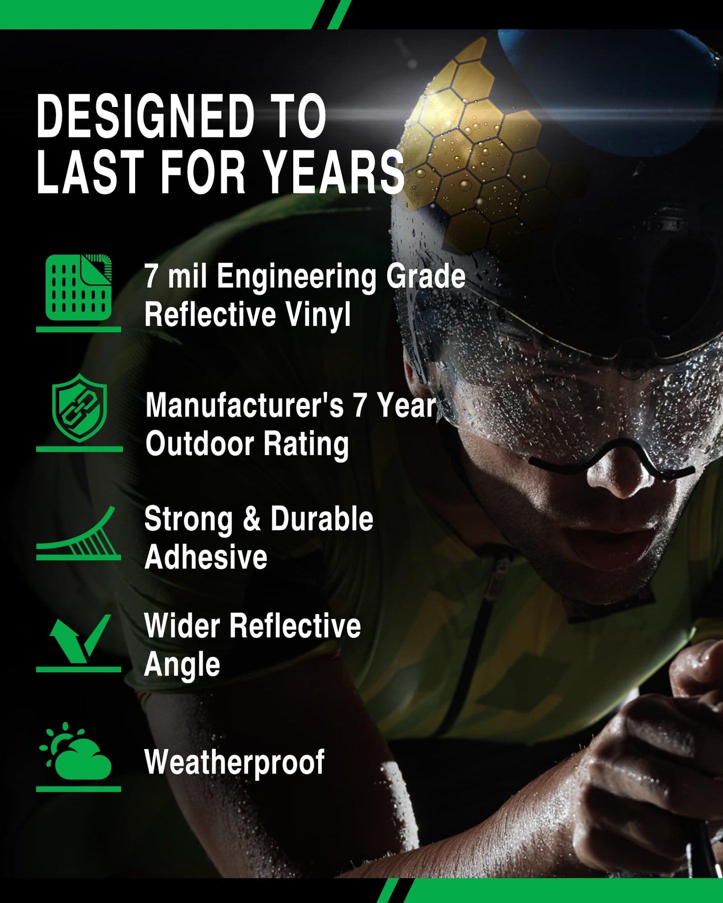 Bright Knight Reflective Tape Hexagon Hard Hat Reflective Stickers. 1" Gold Motorcycle Helmet Stickers Made with 3M Reflective Tape. Vinyl Waterproof Reflective Stickers to Stay Visible at Night.