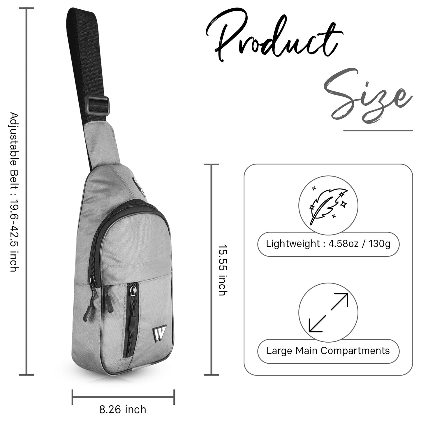 WFX Sling Bag for Women Travel Bag Hiking Backpack for Men Crossbody Bag One Strap Lightweight Shoulder Small Rucksack (Grey)