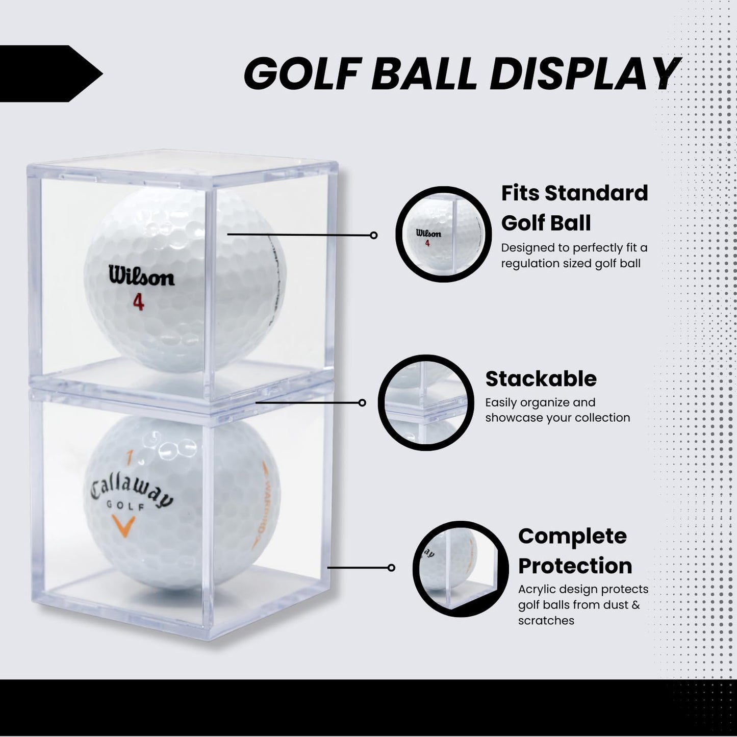 Display Zone Golf Ball Cube Display Case - Showcase & Preserve Your Golf Collection - Stunning Transparent Single Ball Holders - (Box of 6 Cubes)