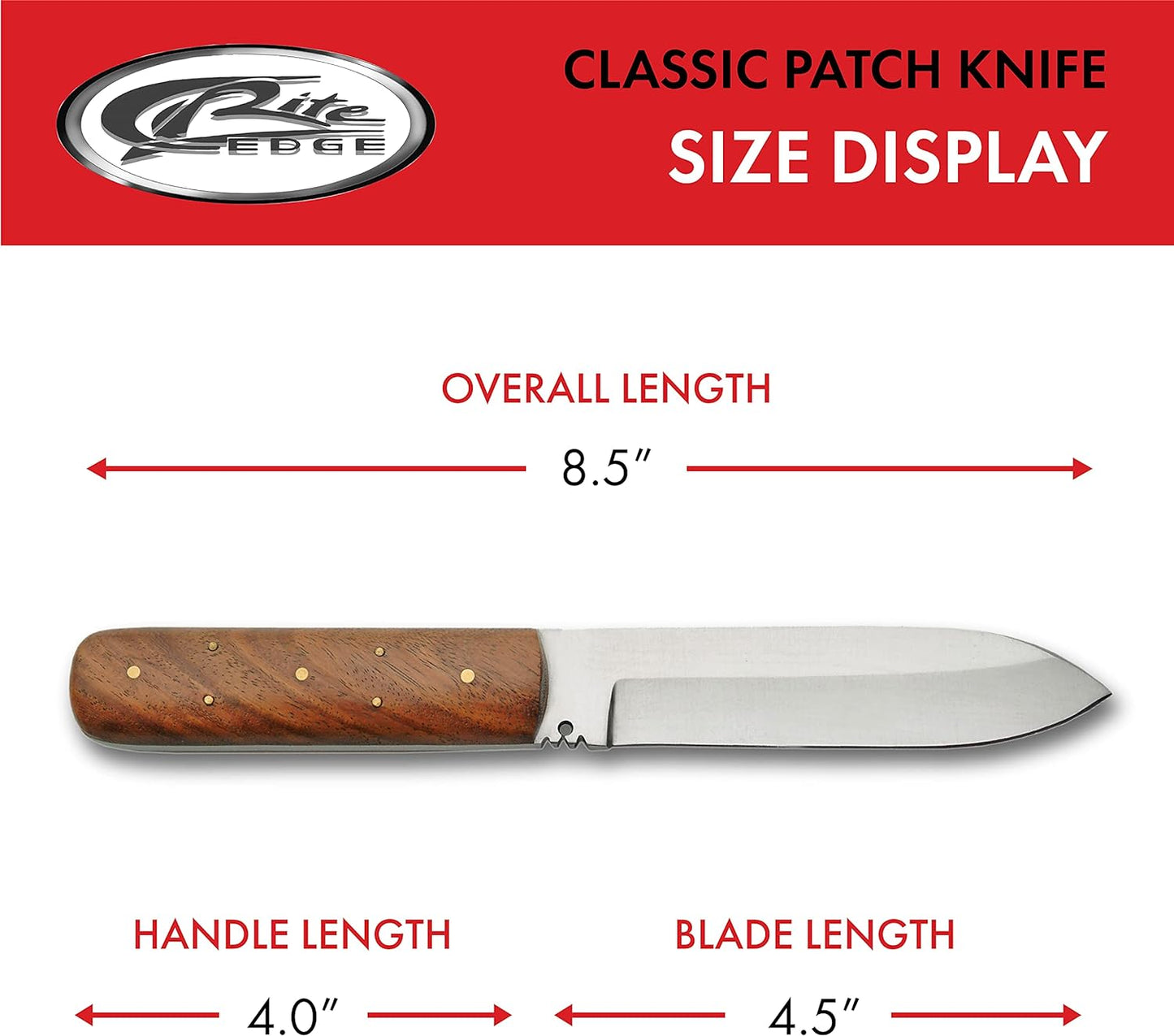 Szco Supplies 8.5” Classic Wood Handle Full-Tang Fixed-Blade Patch Knife with Leather Sheath,Brown