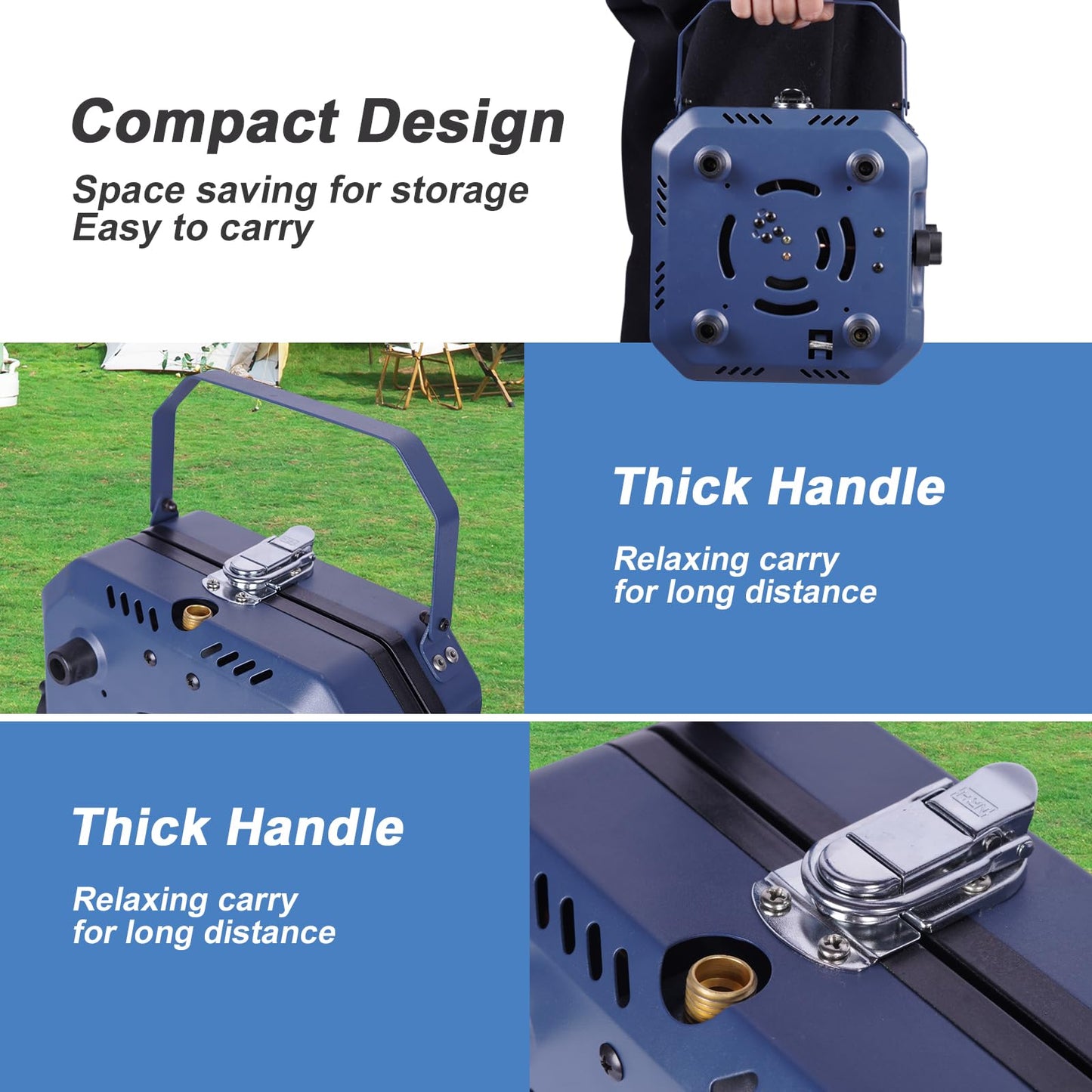 2 Burner Propane Camping Stove with Grill - CloudHand Foldable Camp Stove with 16,000 BTU, Two Adjustable Burners with Piezo Ignition & Easy Carrying Handle (Blue) (Large)
