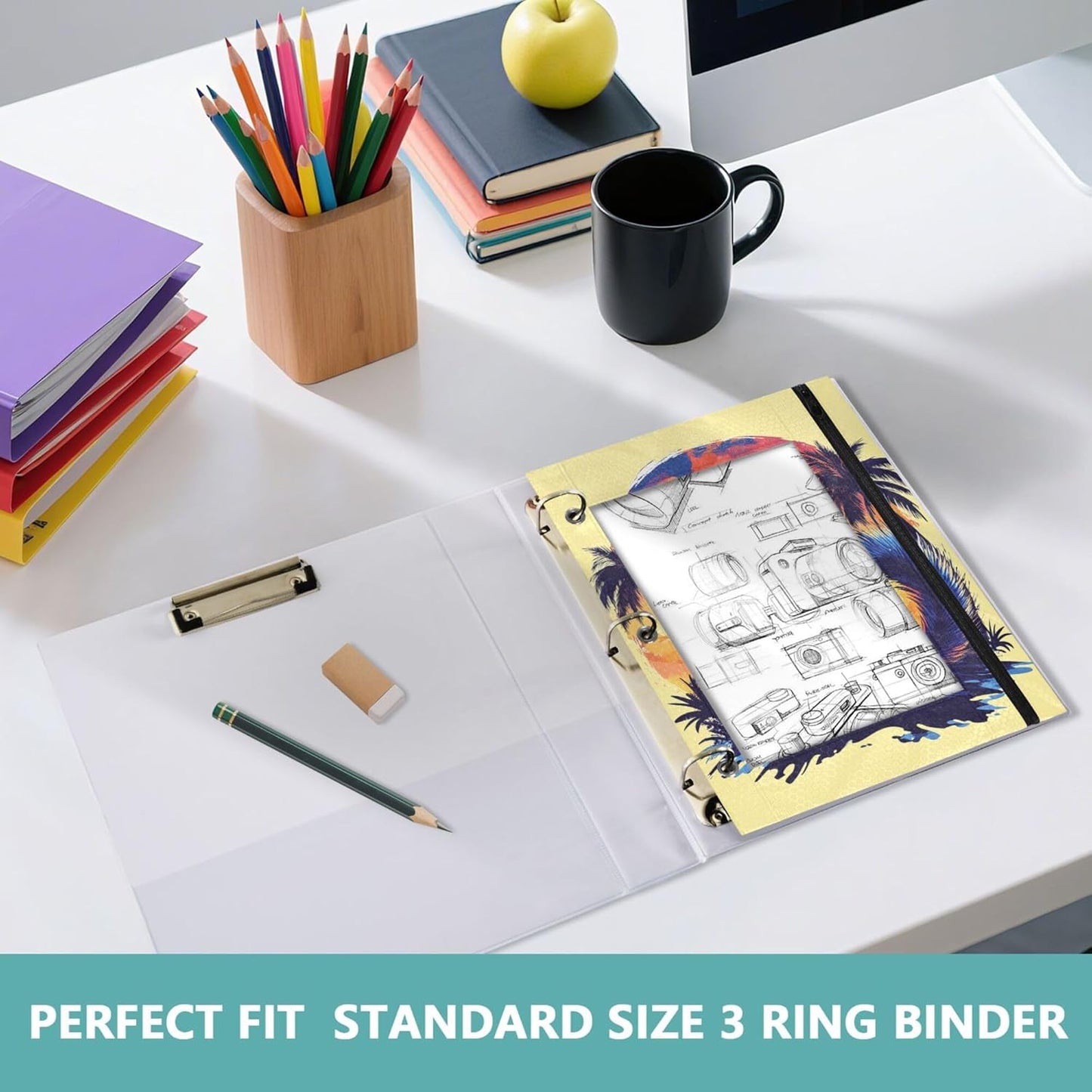 Largemouth Bass Fish 2 Pack 3 Ring Binder Pocket A4 Size Binder Pouches Clear PVC Loose Leaf Folder Sleeves Storage Bags for Files, Documents