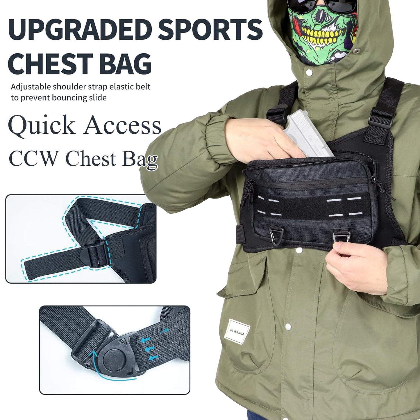 ROGJUK Sports Chest Bag for Men -Tactical Backpack Anti Theft Chest Pack Breathable Running Vest Pouch Water Resistant Reflective with Phone Holder for Workouts Cycling&Hiking