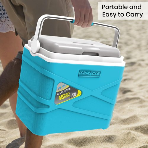 Pinnacle 10 Liter Insulated Cooler Lunch Box -Portable Camping/Picnic Hard Cooler –Coolbox Keeps Cool for 48 hrs. with Ice Retention–Heavy Duty Cooler for Beach, Grill, Travel,Tailgating,Small Blue
