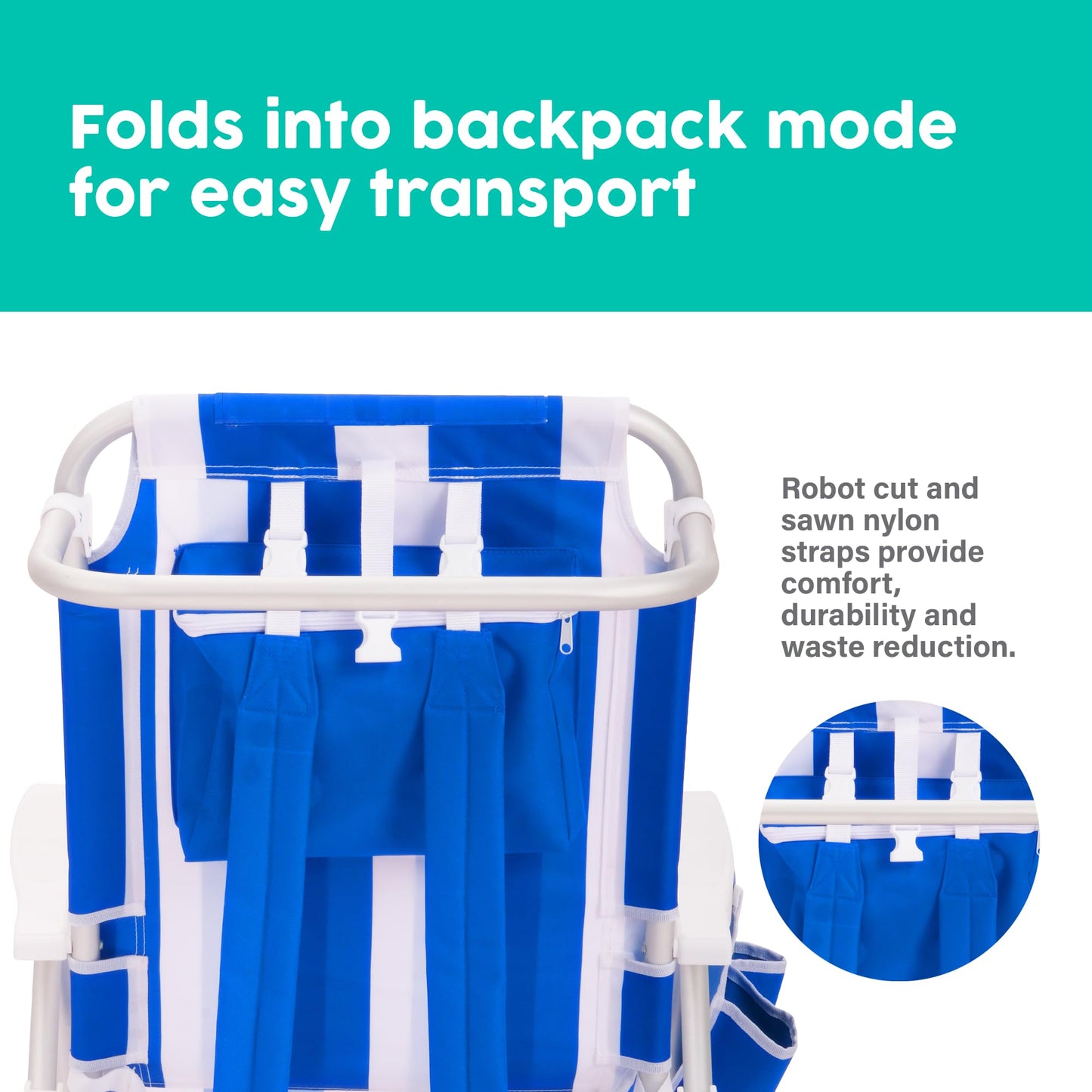 Luxury Sturdy Extra Comfort Backpack Beach Chair/Bundle of 2 Units (Blue White Stripes)