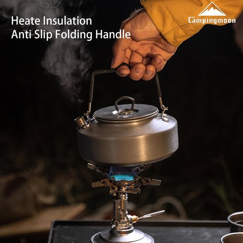 Campingmoon Camping Tea Kettle Portable Camp Coffee Tea Pot Lightweight Aluminum Water Boiler for Backpacking Picnic Fishing 0.8L