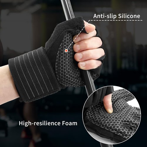 NewDoar Workout Gloves with Wrist Wrap Support Fingerless Gloves Weight Lifting Gloves for Fitness Exercise Weightlifting for Men Women Gym Accessories-L