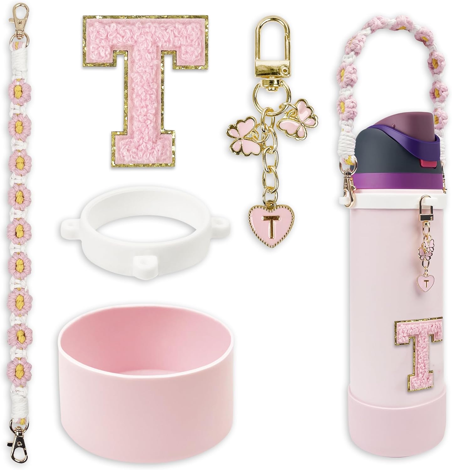 Silicone Boot Monogram Set for Owala Water Bottles | Cute Pink & Black Accessories