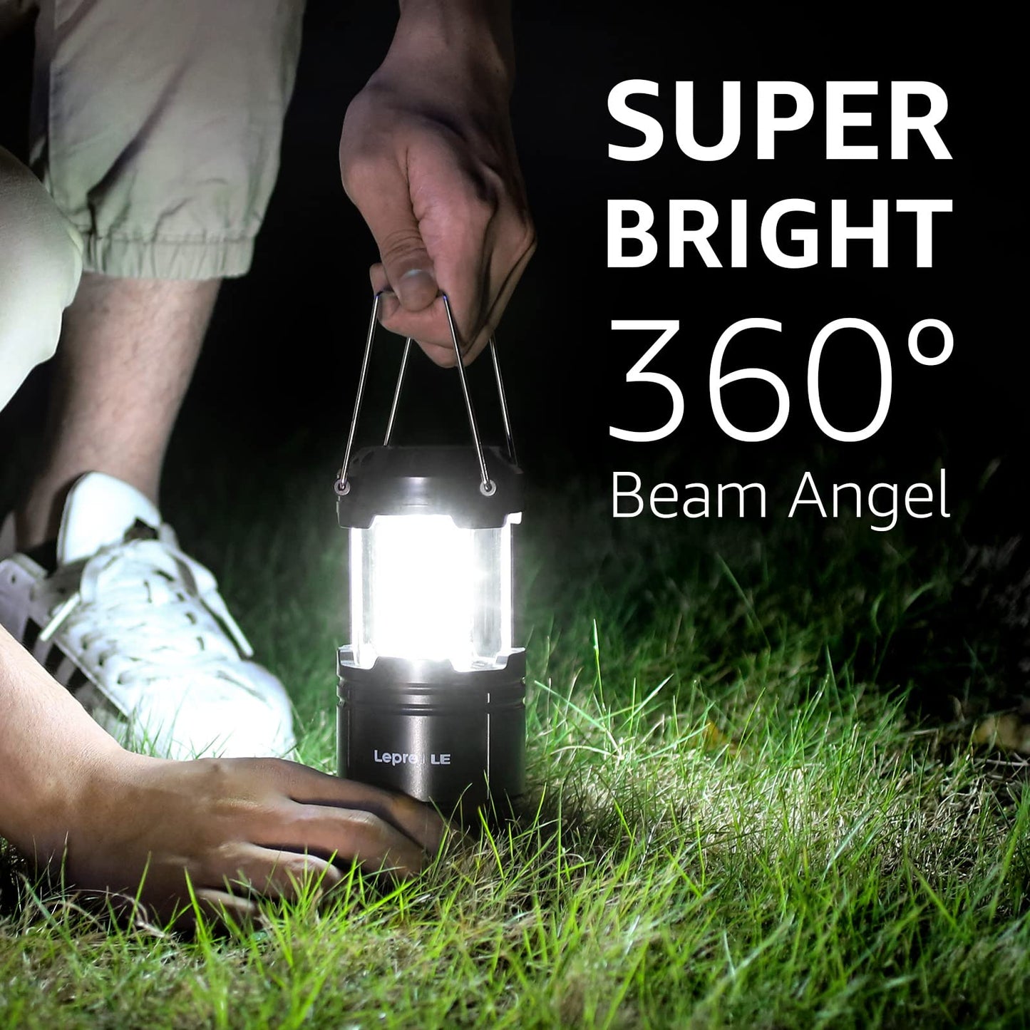 Lepro Bundle - LED Camping Lanterns Battery Powered, Collapsible, IPX4 Water Resistant, 4 Packs & PR320019-2 Super Bright Head lamp with Motion Sensor, 230° Wide Beam & Adjustable