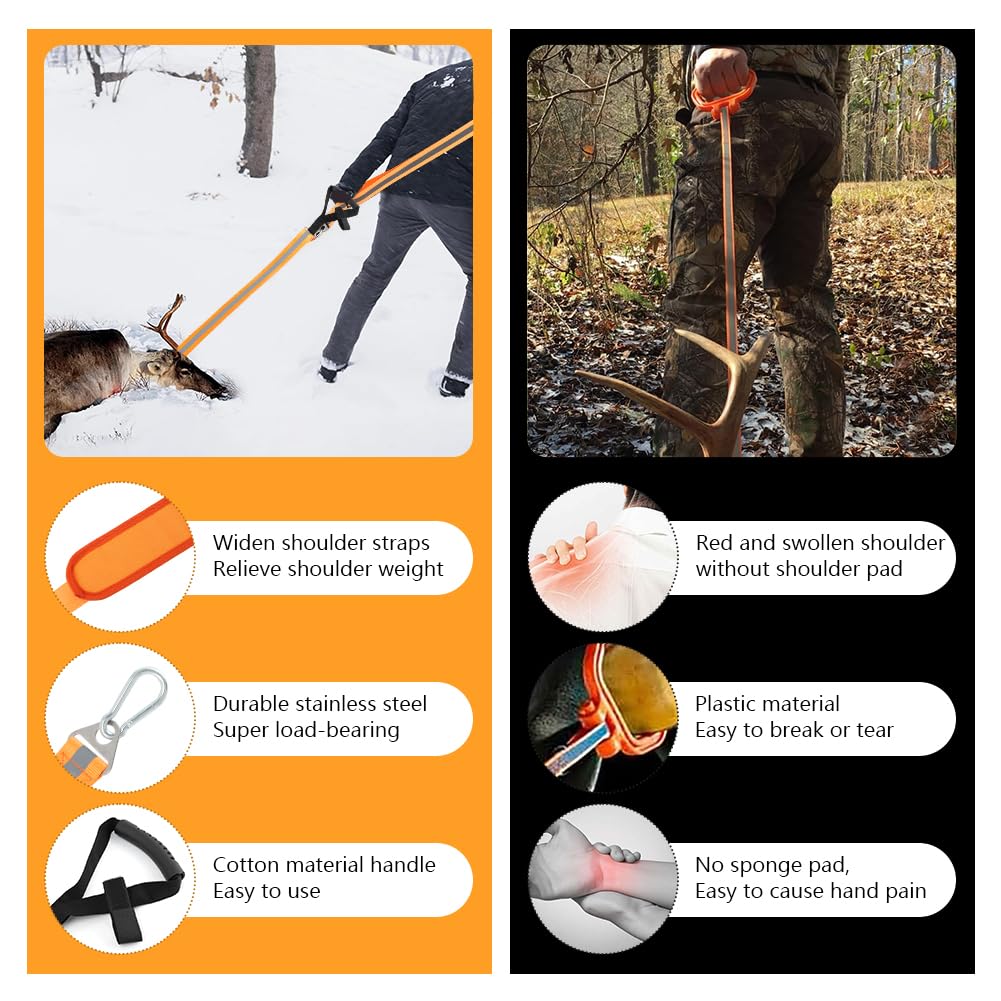 Kakalote Deer Drag Harness Hunting Gear, Heavy Duty Deer Drags Rope Deer Pulling Harness with Adjustable Shoulder Strap & Non-Slip Handle, Deer Hunting Accessories for Deer Hunters