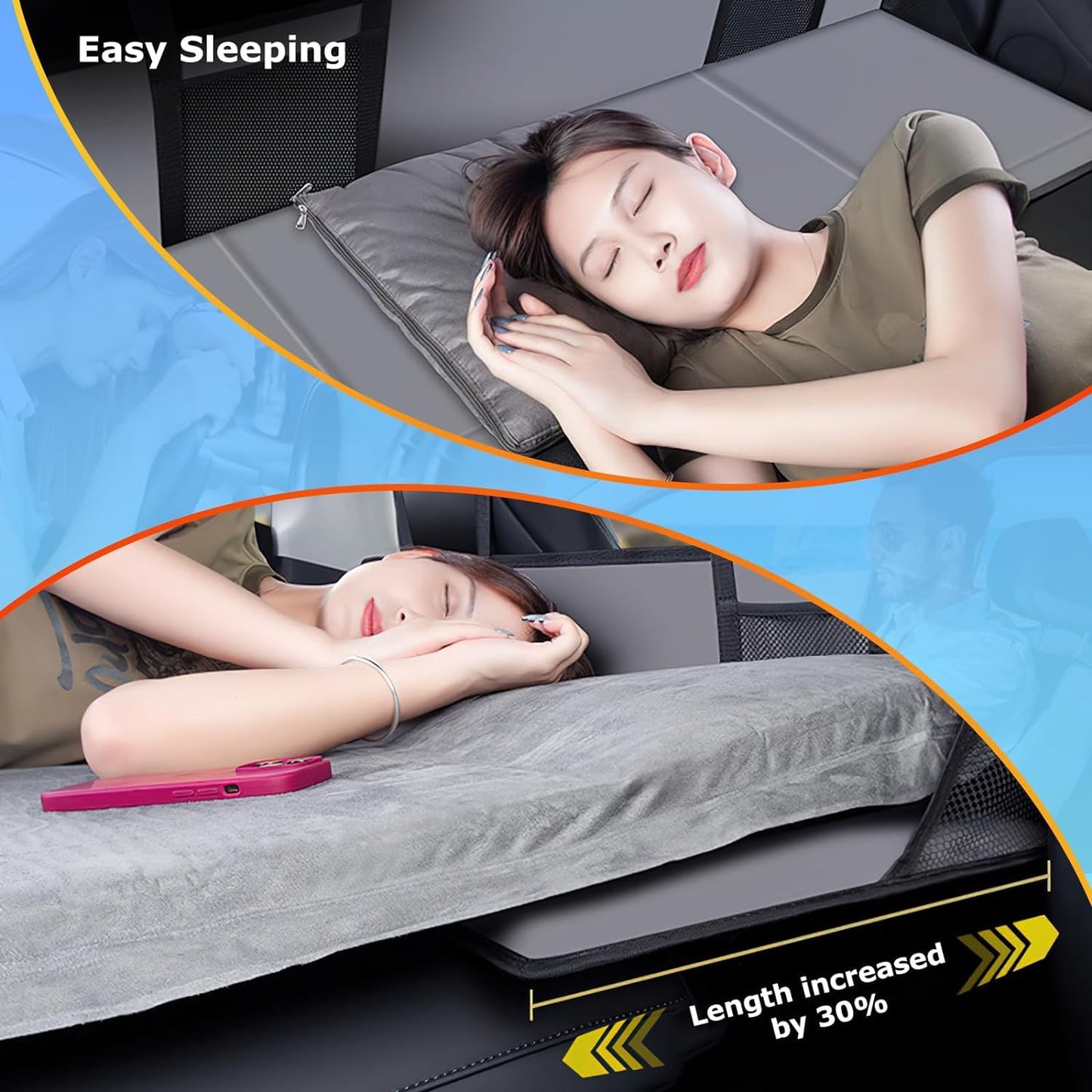 Kikosawa Car Travel Rear Seat Mattress Extension Plate, Increase Car Bed Camping Space, Sleeping Head Protection, Folding Fits for Car, SUV, Truck,Tesla and Other Electric Cars, 50 * 16.5 in