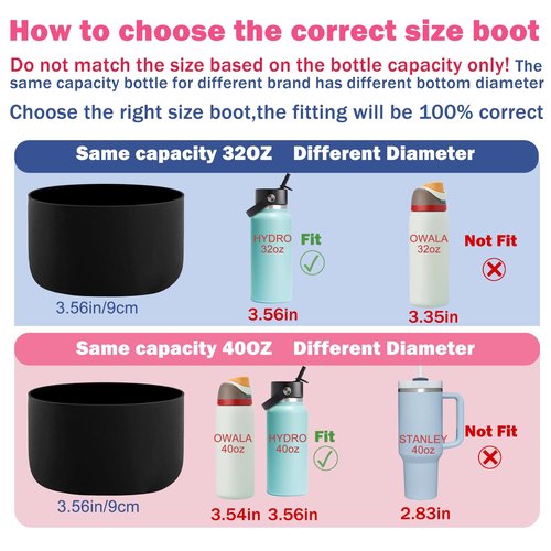 HEYSKAY 2pcs Protective Flask Silicone Boot 32oz 40oz for Wide Mouth Hydro Flask Water Bottle Accessories,and Compatible with Yeti,Iron Flask and Other Brand Stainless Steel Bottles