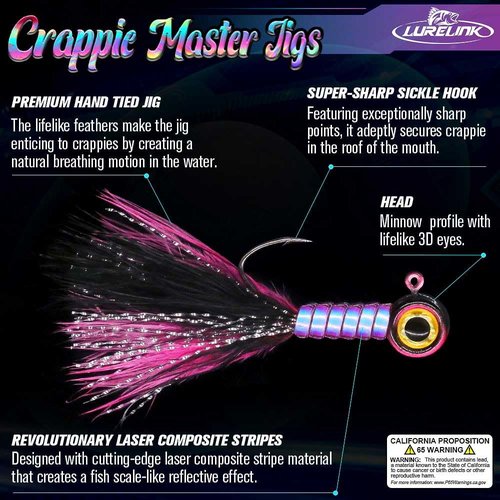 LURELINK Marabou Hair Jigs - Crappie & Panfish Fishing Baits & Lures Kit - 1/8, 1/16, 1/32 oz (Ultra Flash 30 Master Jigs, 1.8g)