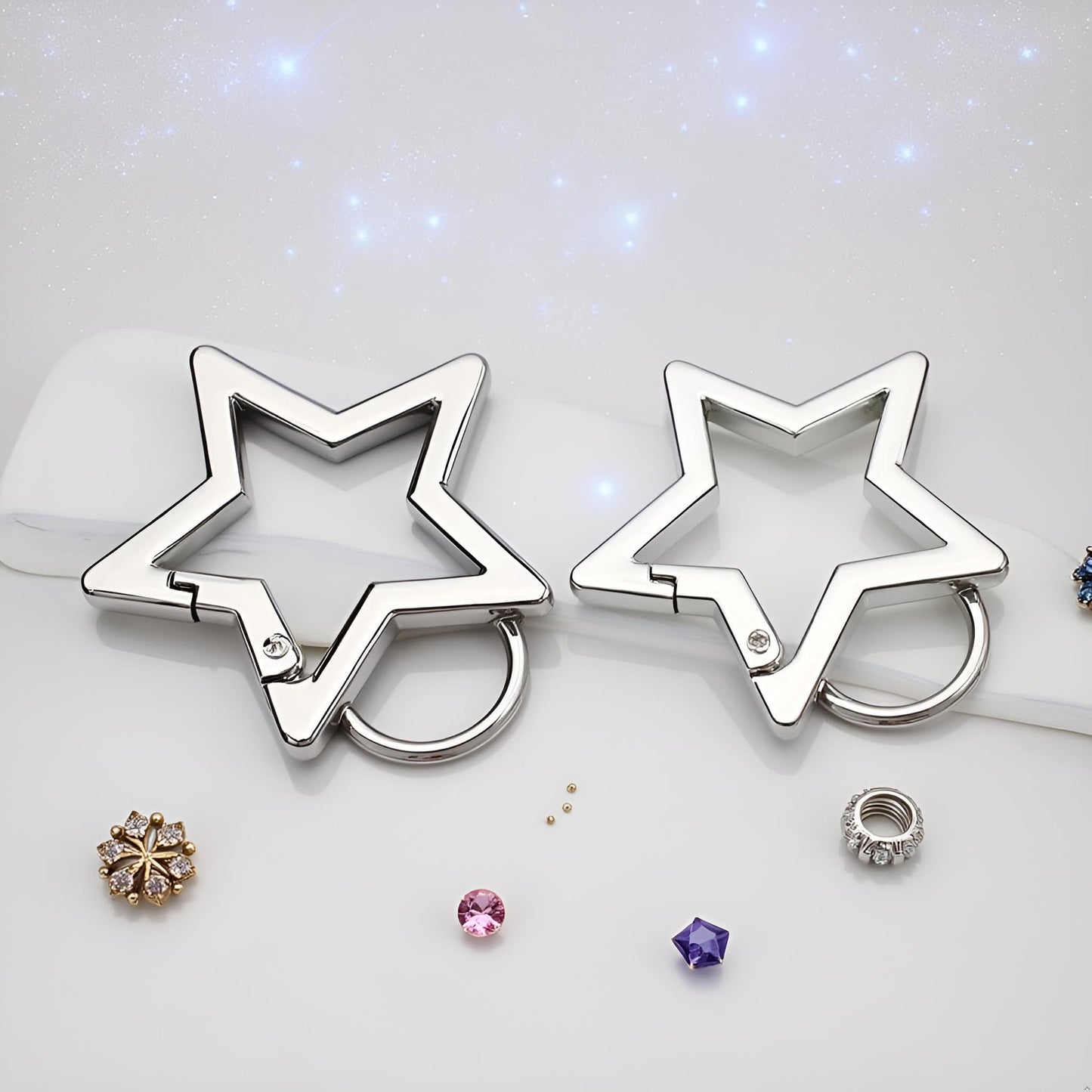 2Pcs Silver Star Shaped Stainless Steel Keychain Clip Carabiner Snap Hook Holder Star Hook Clip Key Holder Carabiner Clip for Keys Chain Accessories