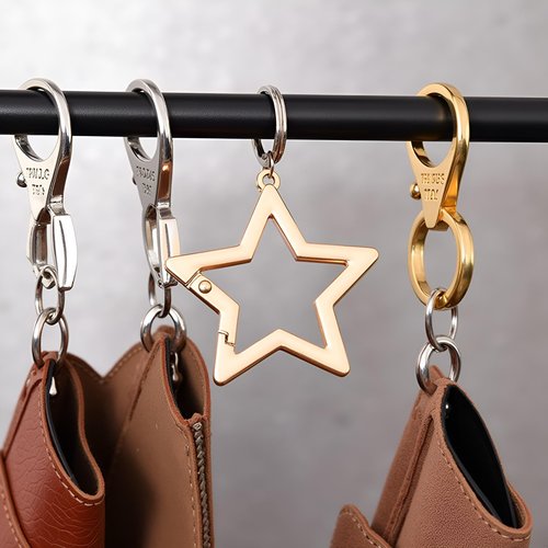 Star Shaped Stainless Steel Keychain Clip Carabiner Snap Hook Holder Star Hook Clip Key Holder Keyrings Carabiners Small, Accessory and Keychain Carabiners (Golden)