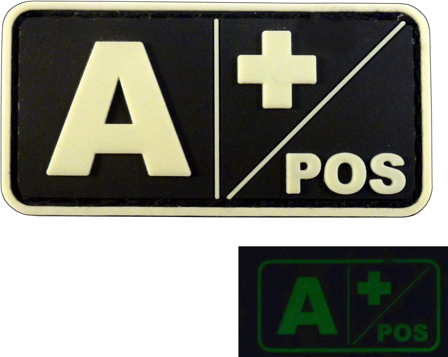 Mini First Aid Blood Type PVC Patch Black and White Glow Dark Compatible with Velcro PVC Patches for Hats,Plate Carrier,Ifak,First Aid Kit Patch (O Positive)