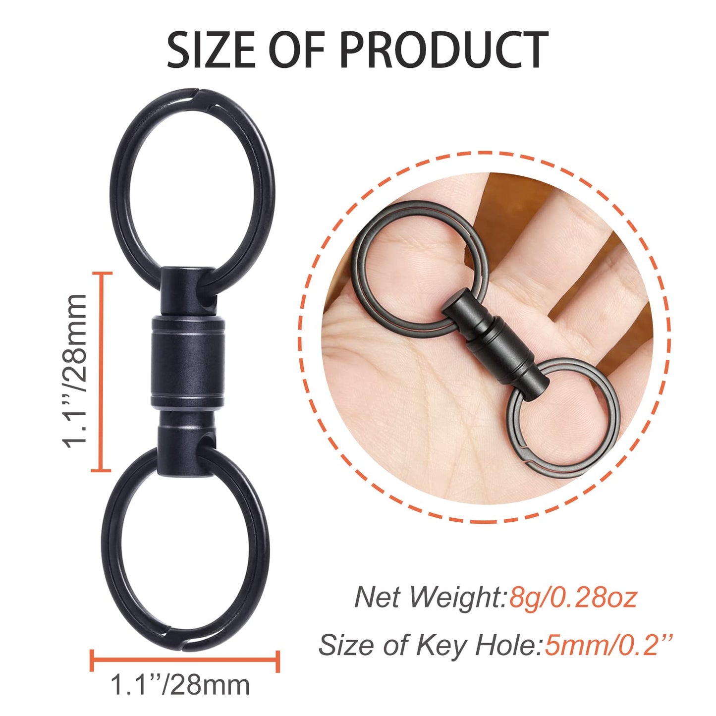 Autuveen Quick Release Detachable Keychain,Titanium Dual Pull Apart Key Rings Connector,Black EDC Swivel Carabiner Key Chain