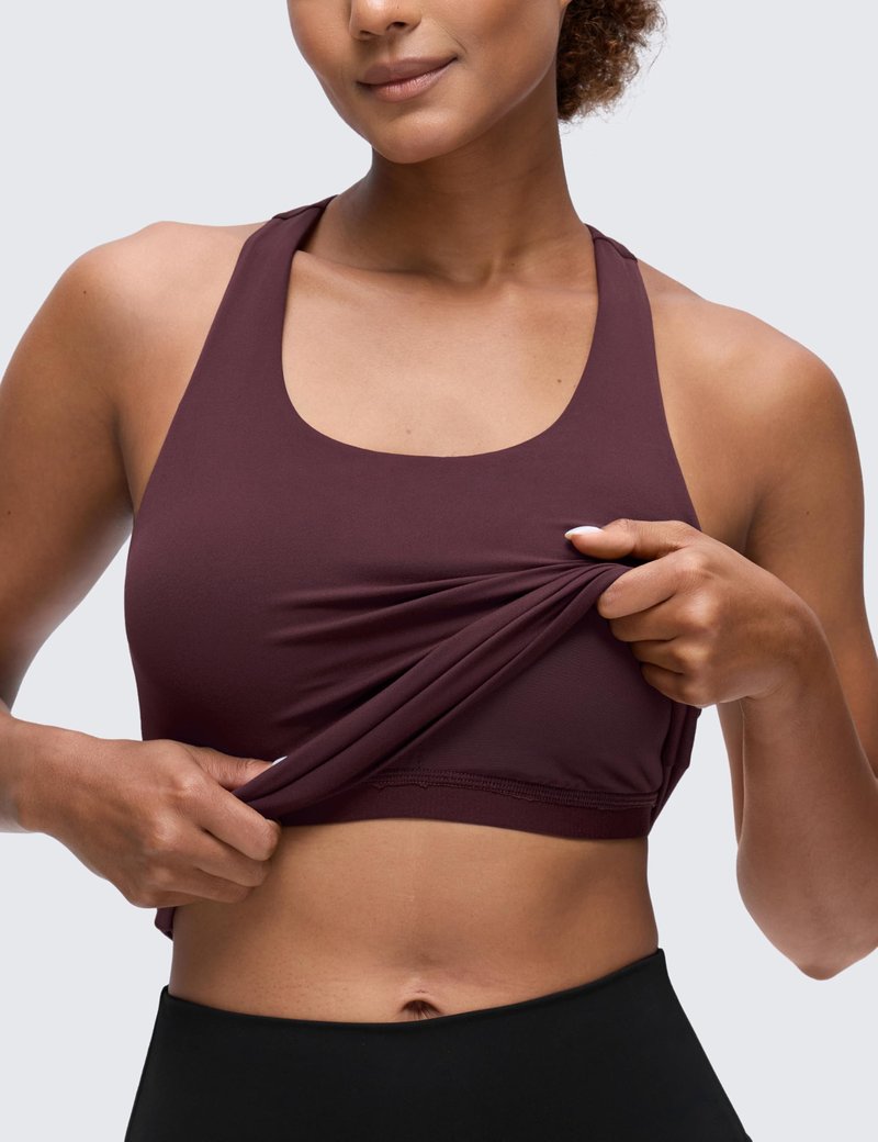 CRZ YOGA Butterluxe Workout Racerback Tank Tops for Women - Padded Athletic Spandex Yoga Shirts with Built in Bra Ripe Plum Large