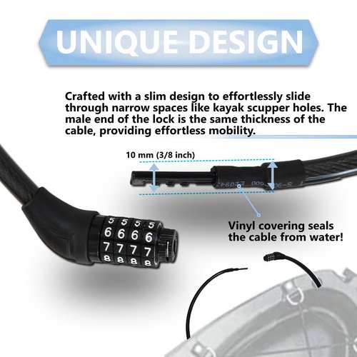 Lumintrail Long Coiled Bike Cable Lock 3/8 Inch 10ft (4, 6, 10, 15, 30ft), Weatherproof Locks for Kayak, Bike, Scooter, Outdoor Equipment, Resettable Combination Lock Anti Theft Protection