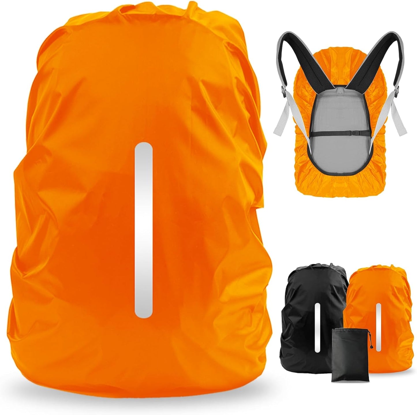 LAMA 2pcs Waterproof Rain Cover for Backpack, Reflective Rainproof Protector for Anti-dust and Anti-Theft M 30L-40L Black