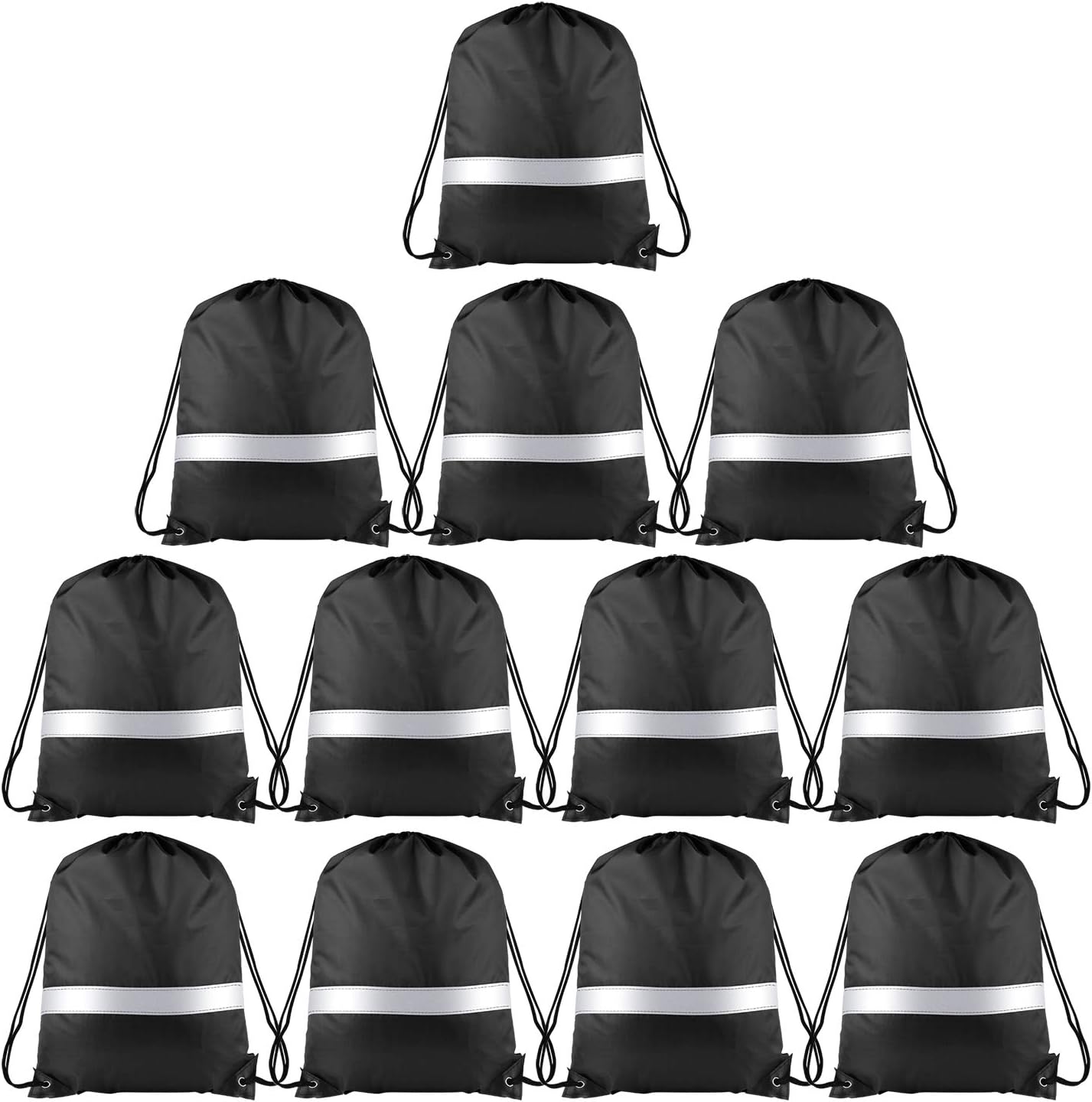KUUQA 15 Pack Drawstring Backpack Bag Bulk Reflective Backpack String Bags Cinch Sack Backpack for Team Yoga Sport Gym Traveling