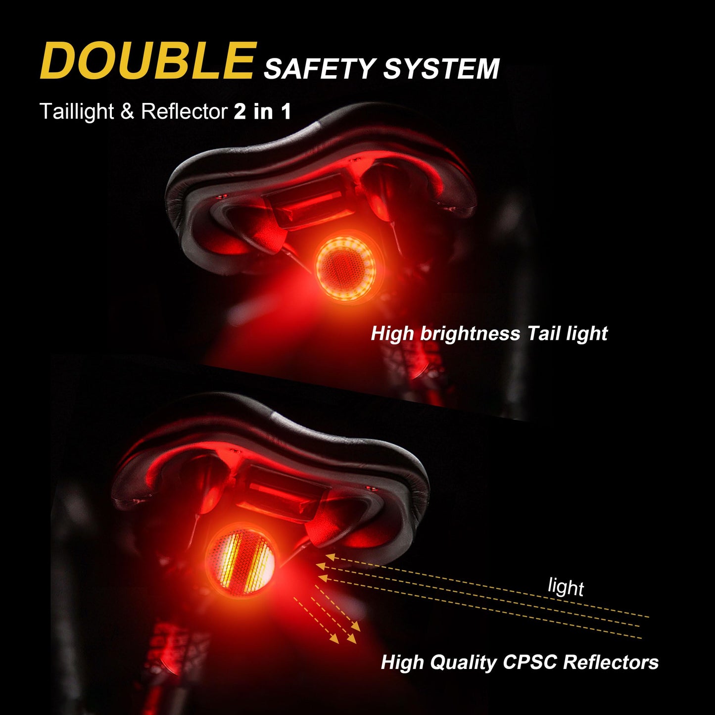 2025 New Brake Sensing Bike Tail Light, Ultra Bright IPX6 Waterproof Bicycle Rear Cycling Safety Flashlight Type C USB Rechargeable, 5 Light Modes for Adults Kids Men Women Road Mountain Accessories
