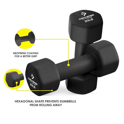Canverse Fitness Neoprene Coated Dumbbell Sets of 2, Hand weight Dumbbells Anti-roll, Anti-Slip, Hexagon Shape for Strength Training Exercises Dumbbell Pairs for Men and Women, Ideal for Home Gym (